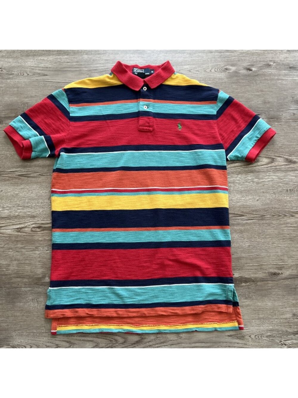 Vintage Polo Ralph Lauren Multi Stripe Polo Mens M Color Block Slubbed Cotton